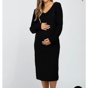 NWT PINKBLUSH Black Back Tie Maternity Midi Sweater Dress Small S